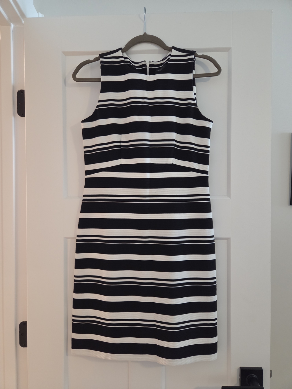 Ann Taylor Petite Black and White Striped Sheath Dress